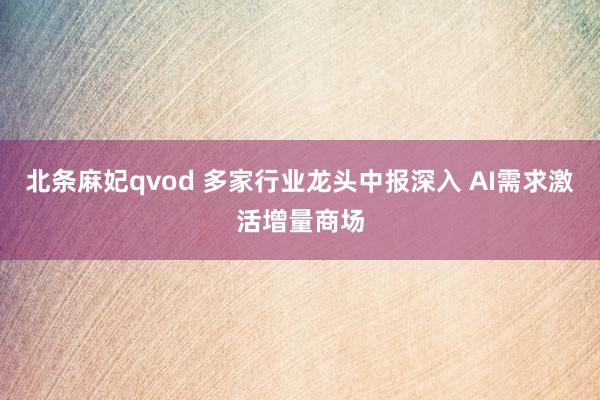 北条麻妃qvod 多家行业龙头中报深入 AI需求激活增量商场